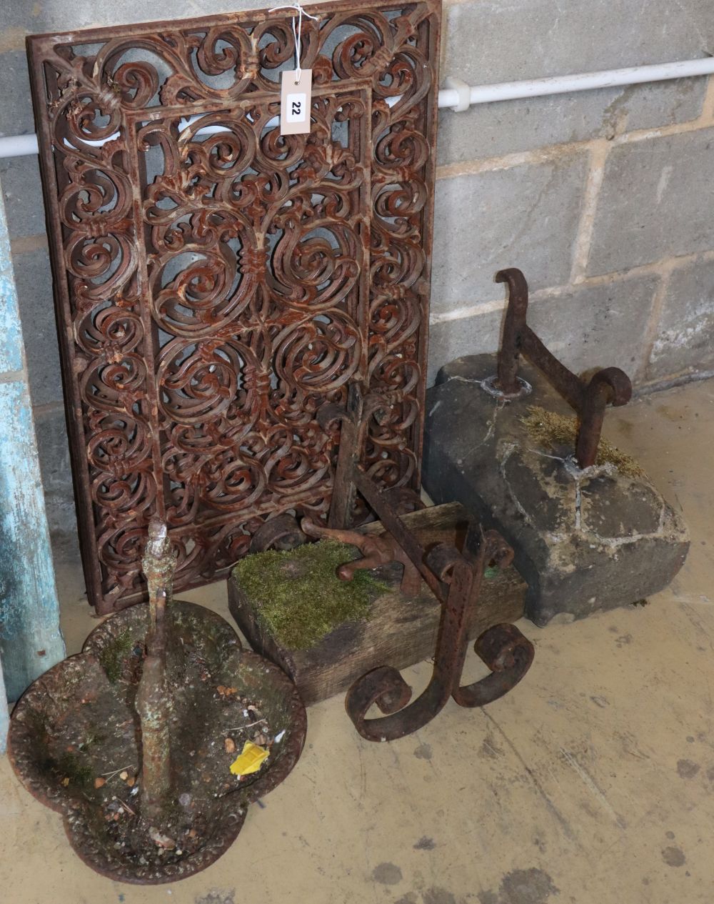 Three boot scrapers and assorted metalware